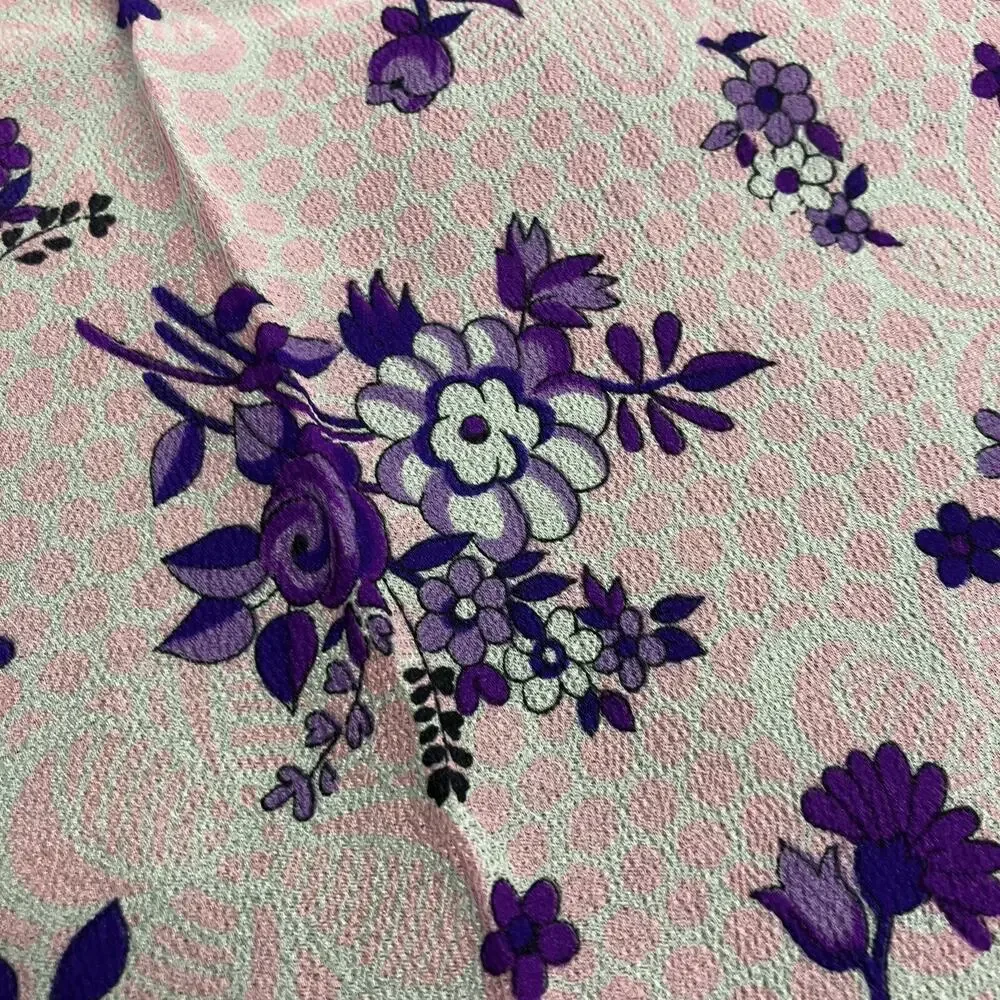 Purple Floral Scarf Pink Polka Dot Background Semi-Sheer Square Vintage